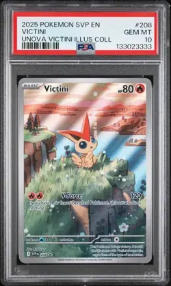 2025 Pokemon SVP 208 Victini PSA 10 Graded Illustration Rare Promo Unova 333 - Image 1