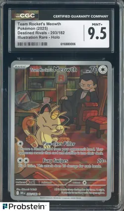 2025 Pokemon Destined Rivals #203/182 Team Rocket's Meowth IR Holo CGC 9.5 - Image 1