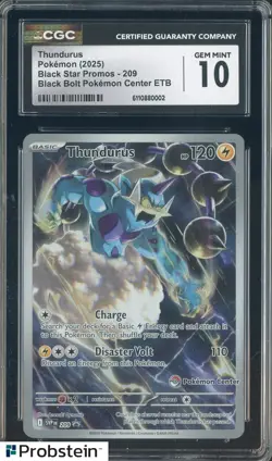2025 Pokemon Black Star Promos Center ETB Black Bolt #209 Thundurus CGC 10 - Image 1
