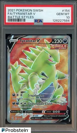 2021 Pokemon SWSH Battle Styles #154 Tyranitar V FA PSA 10 GEM MINT - Image 1