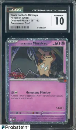 2025 Pokemon Destined Rivals #087 Team Rocket's Mimikyu Staff Stamped CGC 10 - Image 1