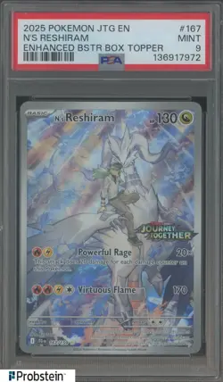 2025 Pokemon JTG EN Enhanced Booster Topper #167 N's Reshiram PSA 9 - Image 1