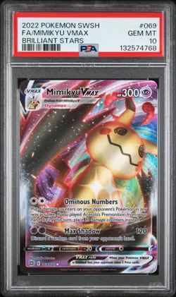 2022 POKEMON SWORD & SHIELD BRILLIANT STARS #069 FULL ART/MIMIKYU VMAX PSA 10 - Image 1