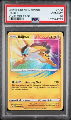 2020 POKEMON SWORD & SHIELD VIVID VOLTAGE #050 RAIKOU PSA 10 - Image 1