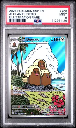 2024 POKEMON SSP EN-SURGING SPARKS ILLUSTRATION RARE #208 ALOLAN DUGTRIO PSA 9 - Image 1