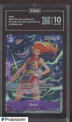 2025 One Piece OP09-070 PR Card Coll Best V4 Nami TAG Score 962 GEM MINT 10 - Image 1