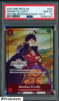 2024 One Piece EN Offline Regionals Vol.2 001 Monkey D. Luffy PSA 10 GEM MINT - Image 1