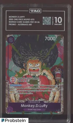 2025 One Piece Bandai Game Fest 073 Monkey D. Luffy TAG Score 962 GEM MINT 10 - Image 1