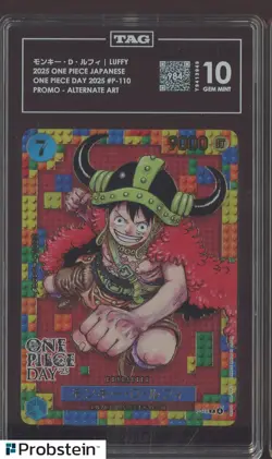 2025 One Piece JPN One Piece Day P-110 Monkey D. Luffy TAG Score 984 GEM MINT 10 - Image 1