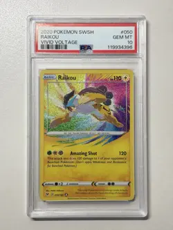 2020 Pokemon TCG Raikou Vivid Voltage 050/185 Holo Amazing Rare PSA 10 Gem Mint - Image 1