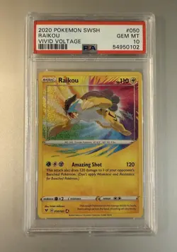 2020 Pokemon SWSH Vivid Voltage Raikou 050/185 Amazing Rare Holo PSA 10 GEM MINT - Image 1