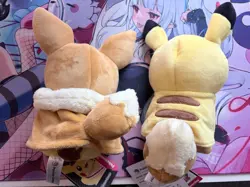 NEW Eevee AND Pikachu Poncho Cape Poke Plush Pokemon Center Exclusives LOT OF 2 - Image 2