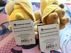 NEW Eevee AND Pikachu Poncho Cape Poke Plush Pokemon Center Exclusives LOT OF 2 - Image 3