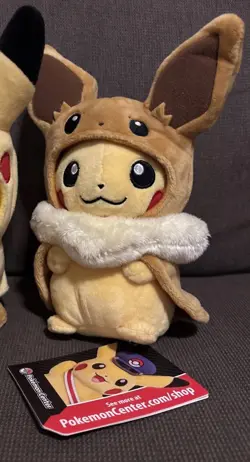 NEW Eevee AND Pikachu Poncho Cape Poke Plush Pokemon Center Exclusives LOT OF 2 - Image 3