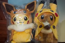 NEW (In Bag) Eevee And Pikachu Poncho Cape Poke Plush Pokemon Center Exclusives - Image 1