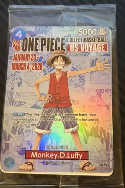 Bandai Namco One Piece Card Monkey.D.Luffy US Voyage Promo Holo 5000 Power - Image 1