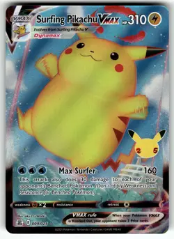 Surfing Pikachu VMAX 009/025 Celebrations NM Pokemon Card TCG - Image 1