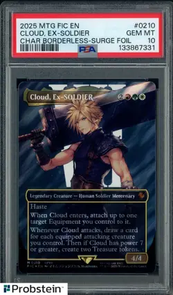 2025 MTG Final Fantasy Borderless Surge Foil 0210 Cloud Ex-Soldier PSA 10 GEM MT - Image 1