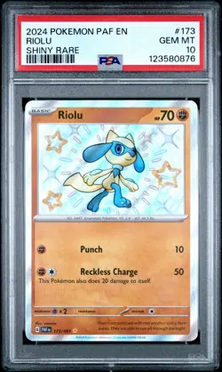 2024 POKEMON PAF EN-PALDEAN FATES SHINY RARE #173 RIOLU PSA 10 - Image 1