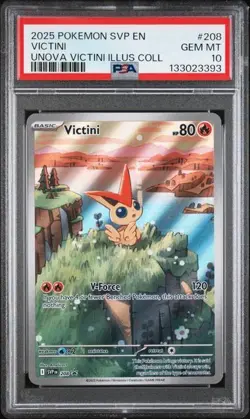 2025 Pokemon SVP 208 Victini PSA 10 Graded Illustration Rare Promo Unova 393 - Image 1