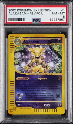 2002 POKEMON EXPEDITION #1 ALAKAZAM-REVERSE FOIL PSA 8 - Image 1