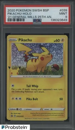 2020 POKEMON SWSH BSP #039 PIKACHU-HOLO '21 GENERAL MILLS 25TH AN. PSA 9 - Image 1