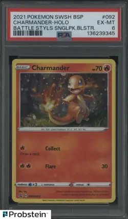 2021 POKEMON SWSH BSP #092 CHARMANDER-HOLO BATTLE STYLS SNGLPK.BLSTR PSA 6 - Image 1