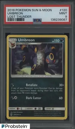 2018 POKEMON SUN & MOON LOST THUNDER #120 UMBREON LOST THUNDER PSA 9 MINT - Image 1