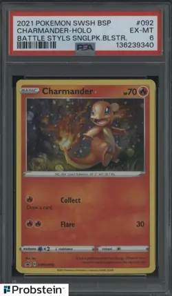 2021 POKEMON SWSH BSP #092 CHARMANDER-HOLO BATTLE STYLS SNGLPK.BLSTR PSA 6 - Image 1