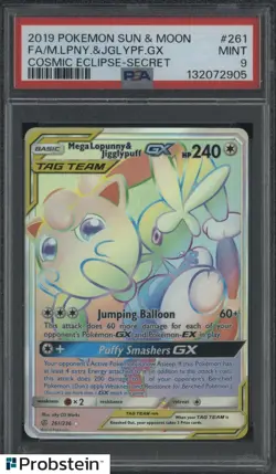 2019 POKEMON SUN & MOON COSMIC ECLIPSE #261 FA/M.LPNY.&JGLYPF.GX SECRET PSA 9 - Image 1