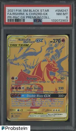2021 POKEMON SM BSP #SM247 FA/RESHIRAM CHARIZARD GX PR-R&C GX PREMIUM COLL PSA 8 - Image 1