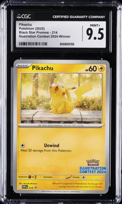 2025 POKEMON BLACK STAR PROMOS ILLUSTRATION CONTEST 2024 WINNER PIKACHU CGC 9.5 - Image 1