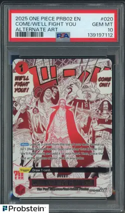 2025 One Piece PRB02 EN Come/We'll Fight You #020 Alternate Art PSA 10 GEM MINT - Image 1