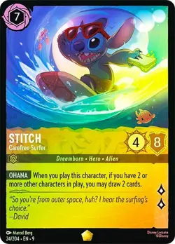 Stitch - Carefree Surfer 24/204 Disney Lorcana Fabled LEGENDARY COLD FOIL - Image 1