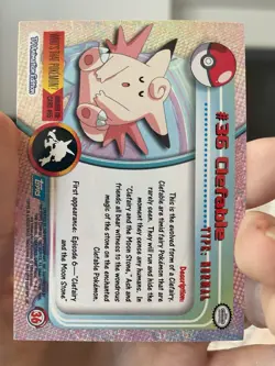 Clefable 1999 Topps Pokemon TV Animation Series 1 #36 Topps blue label - NM - Image 3