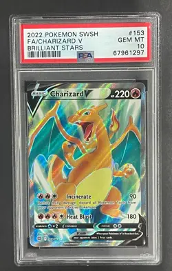 2022 Pokemon SWSH FA/Charizard V Brilliant Stars Ultra Rare #153/172 PSA 10 - Image 1