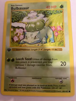 Mint-Bulbasaur Pokemon TCG Base Set 1st Edition 44/102 Card English 1999 - Image 2