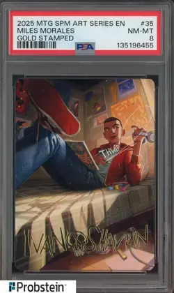 2025 MTGMARVEL'S SPIDER-MAN ART SERIES #35 MILES MORALES GOLD STAMPED PS A8 - Image 1