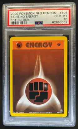 2000 Pokemon Neo Genesis 1st Edition Fighting Energy #106/111 PSA 10 - Image 1