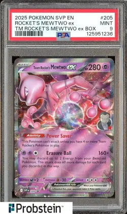 2025 Pokemon SVP EN Tm Rocket's Mewtow Ex Box #205 Rocket's Mewtwo Ex Box PSA 9 - Image 1