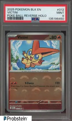 2025 POKEMON BLK EN-BLACK BOLT #012 VICTINI POKE BALL REVERSE HOLO PSA 9 MINT - Image 1