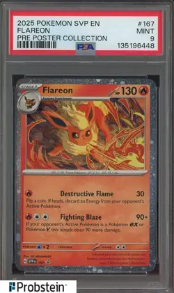 2025 POKEMON SVP EN-SV BLACK STAR PROMO #167 FLAREON PRE POSTER COLLECTION PSA 9 - Image 1