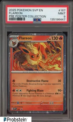 2025 POKEMON SVP EN-SV BLACK STAR PROMO #167 FLAREON PRE POSTER COLLECTION PSA 9 - Image 1