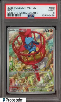 2025 POKEMON MEP EN-ME BLACK STAR PROMO #010 RIOLU MEG ETB-MEGA LUCARIO PSA 9 - Image 1