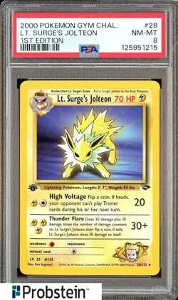 2000 Pokemon Gym Challenge 1st Edition #28 Lt. Surge's Jolteon PSA 8 NM-MT - Image 1