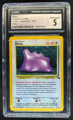 1999 Pokemon Fossil Ditto Holo Rare #3/62 CGC 5 - Image 1