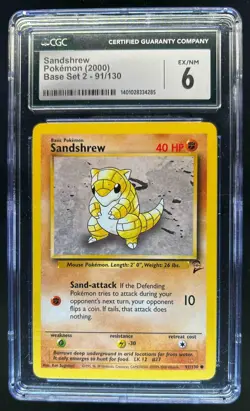 2000 Pokemon Set 2 Sandshrew #91/130 CGC 6 - Image 1