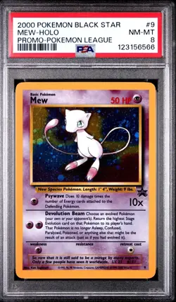 2000 POKEMON PROMO BLACK STAR POKEMON LEAGUE #9 MEW-HOLO PSA 8 Swirl - Image 1