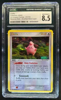2005 Pokemon EX Unseen Forces Cleffa Reverse Holo #21/115 CGC 8.5 - Image 1
