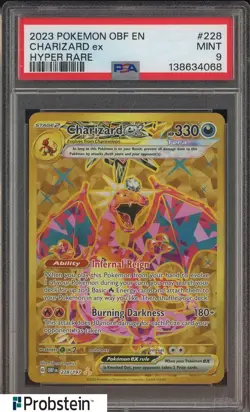 2023 Pokemon PSA 9 Charizard Ex 228 Obsidian Flames Hyper Rare Gold - Image 1